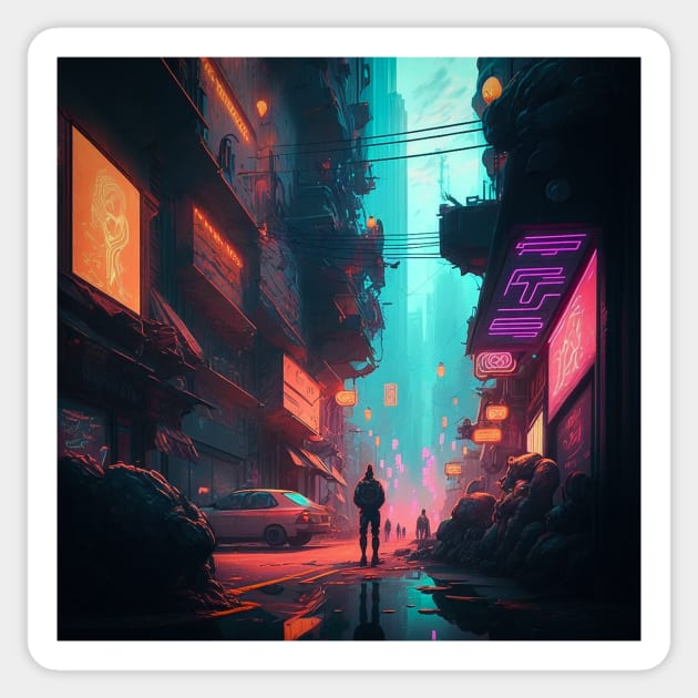 Cyberpunk city Sticker by TeEmporium